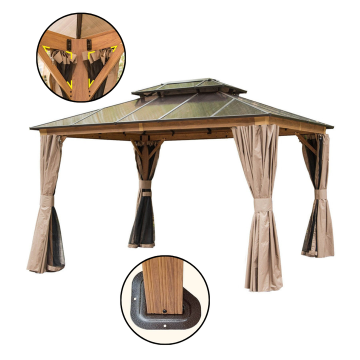 Exclusive 10' x 12' Hardtop Gazebo - Premium Permanent Outdoor Pavilion with Polycarbonate Double Roof