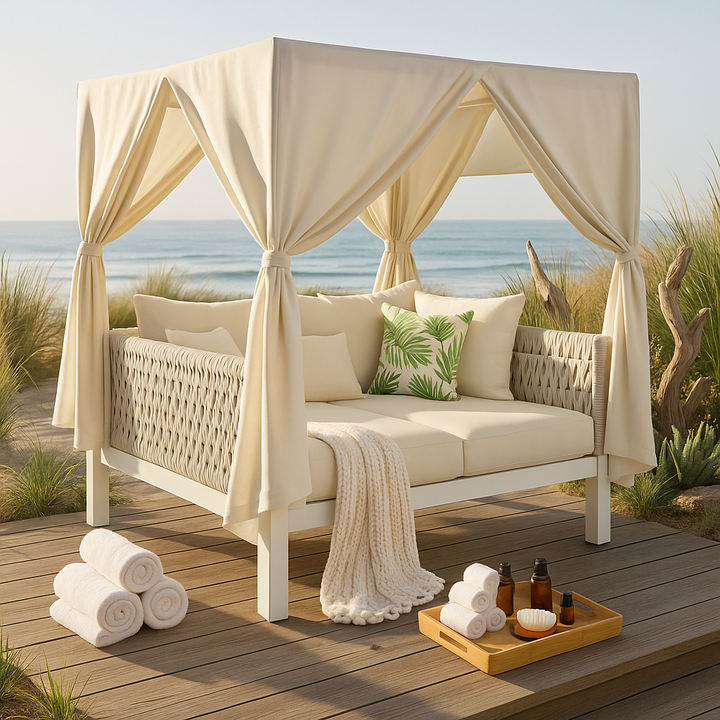 Exclusive Style Outdoor Patio Sunbed with Curtains - Premium High Comfort Multi-Scenario Collection