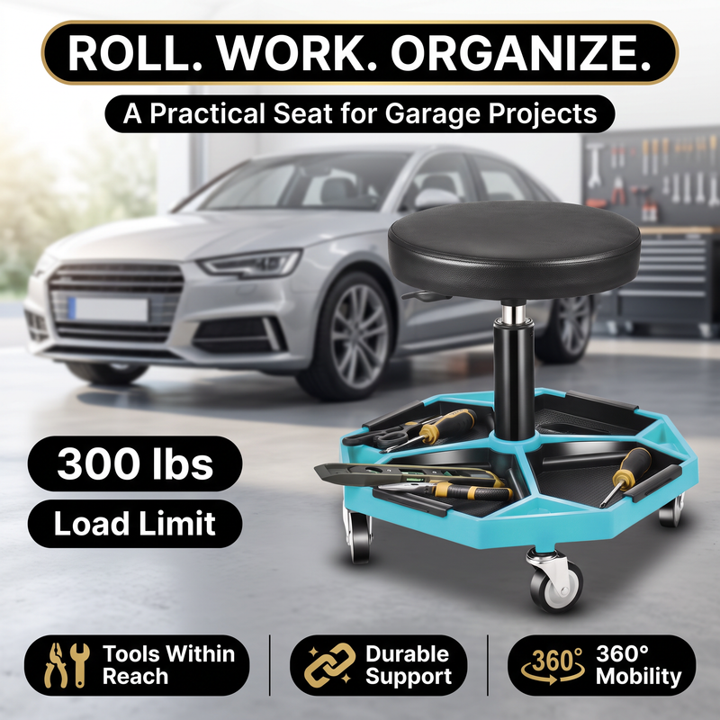 360° Swivel Pneumatic Mechanic Stool — 300–330 lbs Capacity, Padded Seat | Trufairs - 3