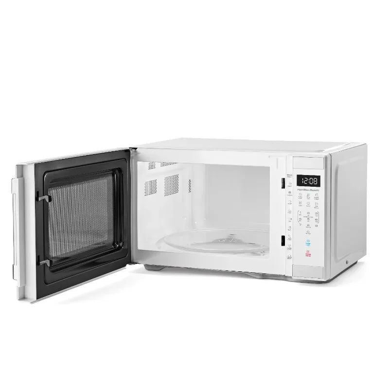 Hamilton Beach 1.1 Cu ft Countertop Microwave Oven, White and Stainless Steel