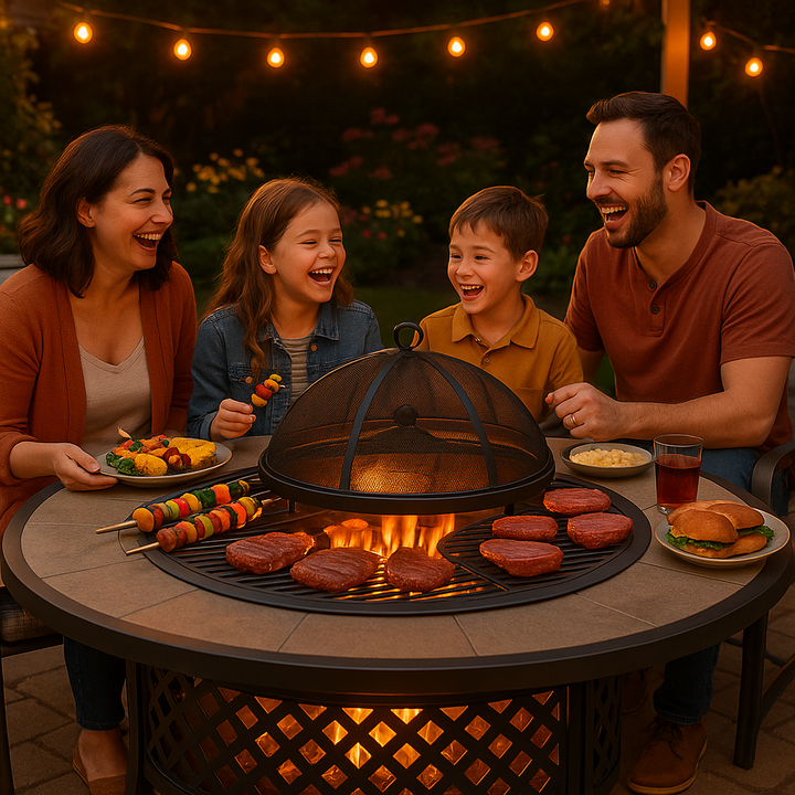 Multifunctional 3-in-1 Outdoor Fire Pit with Integrated BBQ Grill and Weather-Resistant Coating