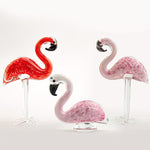 Hand-blown pink glass flamingo figurine with curved neck in sitting pose - 2 - 3 Pack / 2.32" × 3.78" And 2.48"× 2.09" Pink Hand-Blown Glass Flamingo