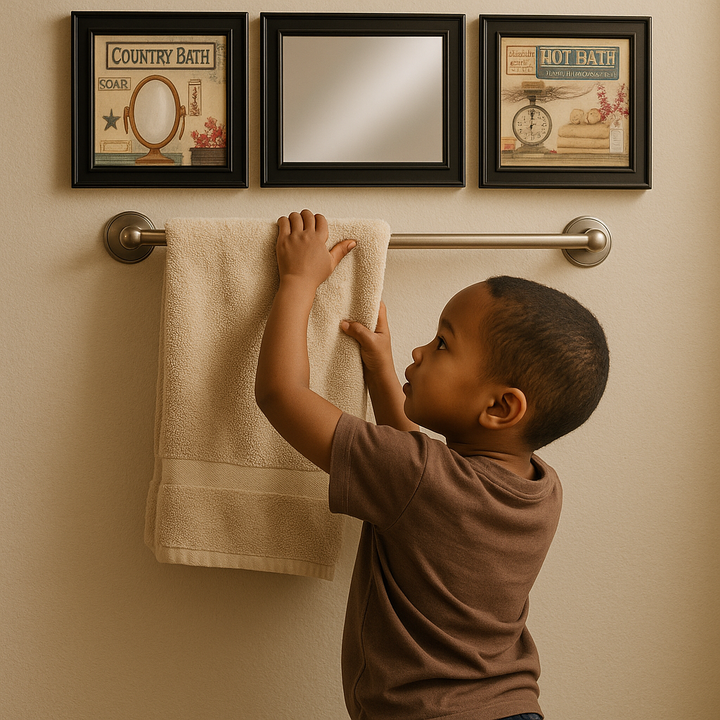 Refined Trio Black Rim Gallery Bathroom Art & Mirror Set