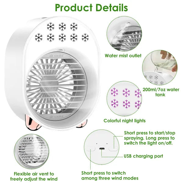 4 In 1 Portable Mini Desktop Air Conditioner Fan Water Mist Cooling Fan