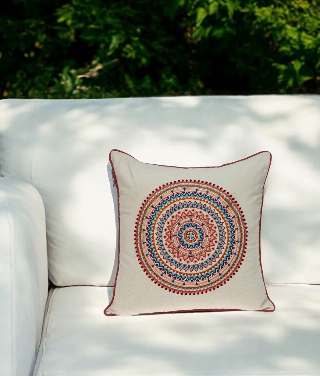 Premium 18" x 18" Beige and Blue Abstract Indoor Outdoor Throw Pillow with Zipper Closure