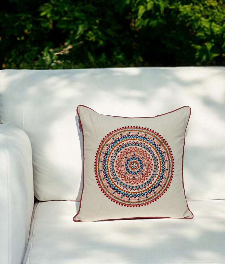 Premium 18" x 18" Beige and Blue Abstract Indoor Outdoor Throw Pillow with Zipper Closure