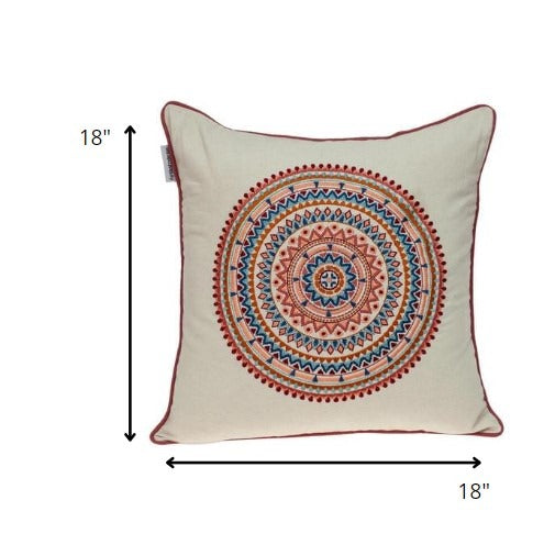 Premium 18" x 18" Beige and Blue Abstract Indoor Outdoor Throw Pillow with Zipper Closure