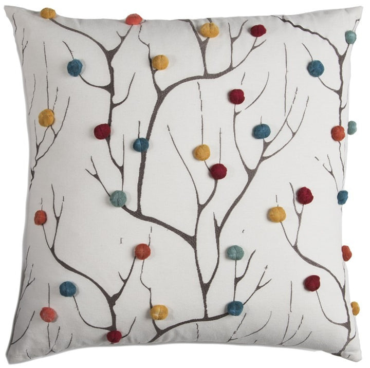 Premium 20" White and Black Coral Indoor Outdoor Throw Pillow with Decorative Pompoms