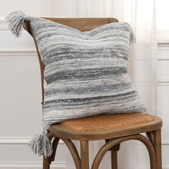 Premium 20" Gray Striped Indoor Outdoor Throw Pillow - Weather-Resistant Cotton Design with Reversible Pattern
