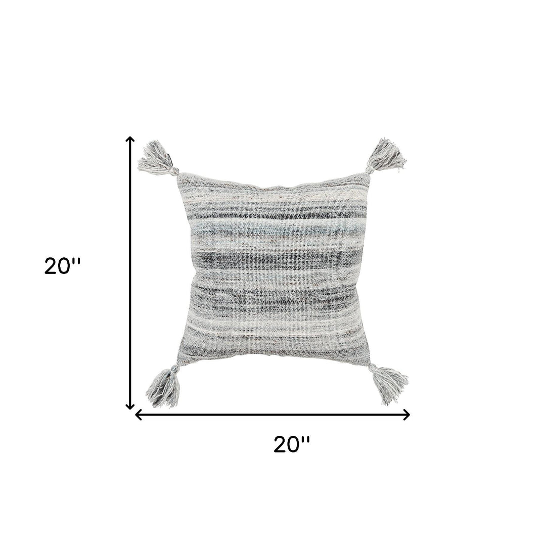 Premium 20" Gray Striped Indoor Outdoor Throw Pillow - Weather-Resistant Cotton Design with Reversible Pattern