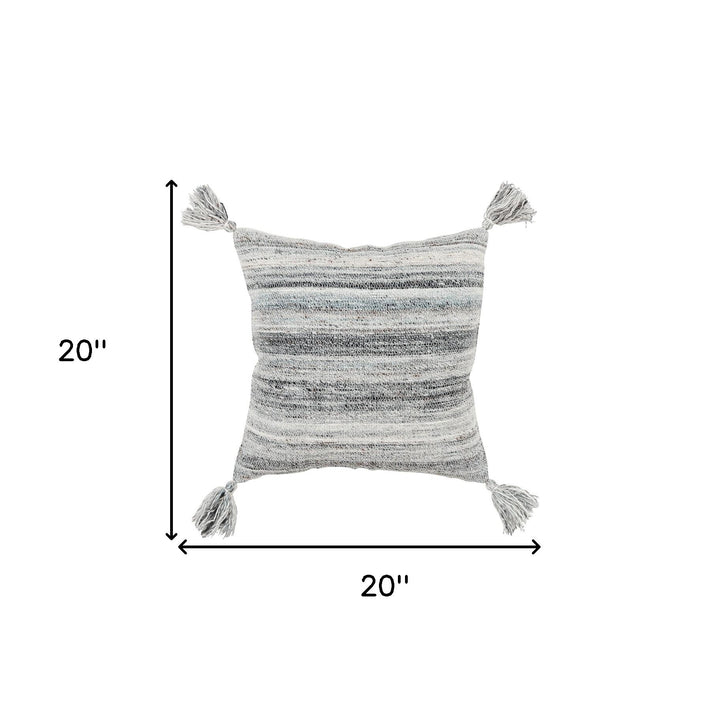 Premium 20" Gray Striped Indoor Outdoor Throw Pillow - Weather-Resistant Cotton Design with Reversible Pattern
