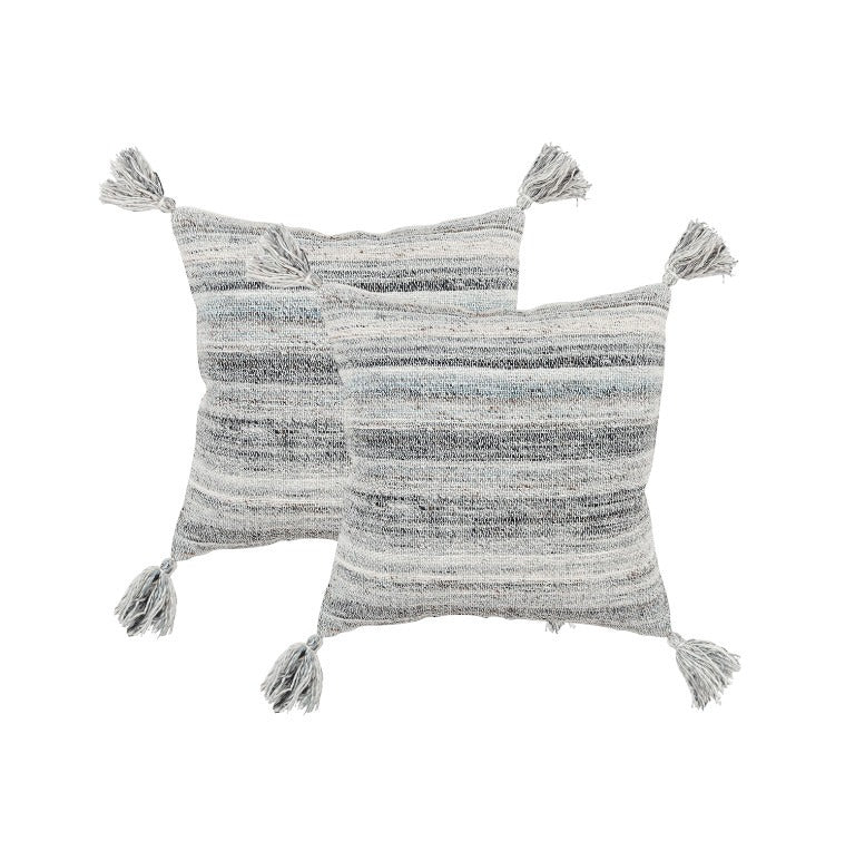 Premium 20" Gray Striped Indoor Outdoor Throw Pillow - Weather-Resistant Cotton Design with Reversible Pattern