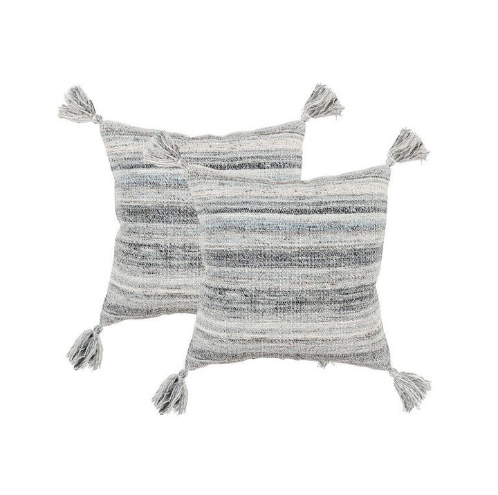 Premium 20" Gray Striped Indoor Outdoor Throw Pillow - Weather-Resistant Cotton Design with Reversible Pattern