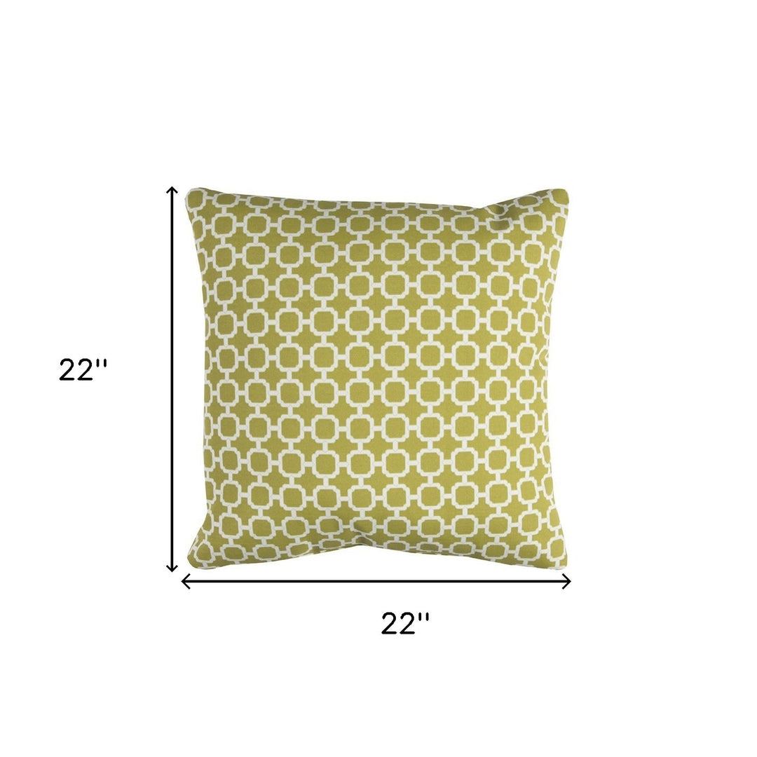 Modern  22" Green and White Quatrefoil Indoor Outdoor Throw Pillow