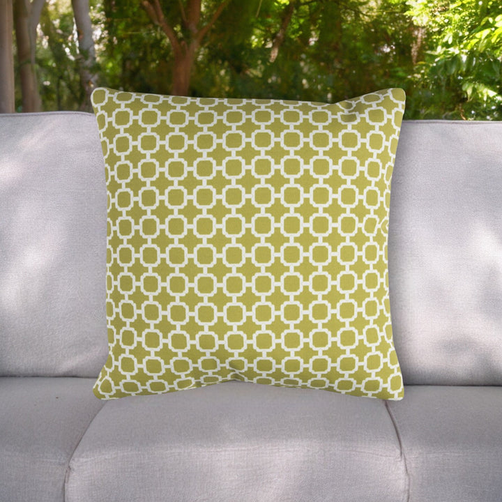 Modern  22" Green and White Quatrefoil Indoor Outdoor Throw Pillow