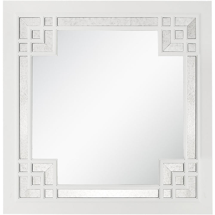 39" White Square Accent Wood Mirror