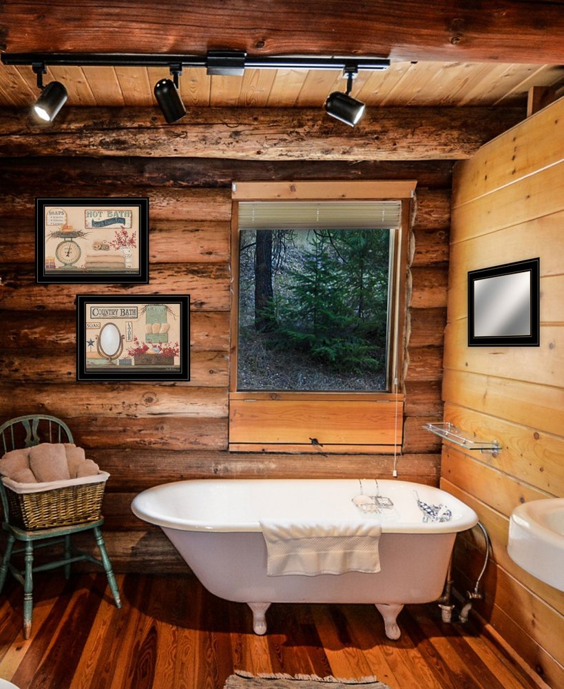 Refined Trio Black Rim Gallery Bathroom Art & Mirror Set