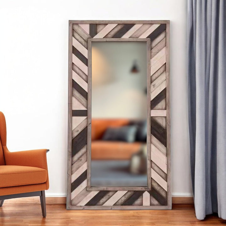 71" Ivory and Gray Wood Framed Leaning Accent Mirror