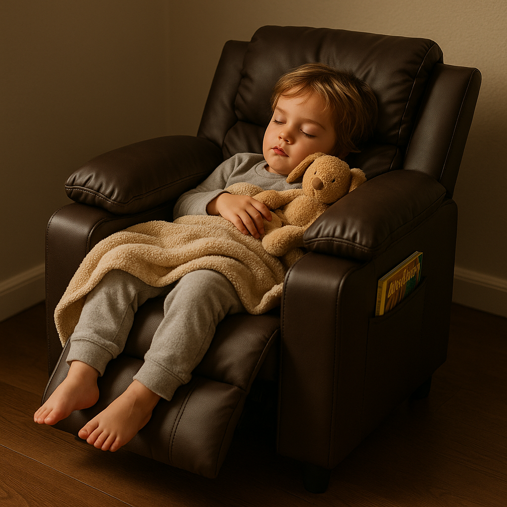 Premium Kids Recliner Chair with Storage Armrest - Solid Wood Frame Children's Lounge Sofa for Entertainment & Comfort