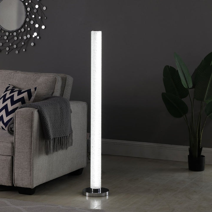 49" White Metal LED Column Floor Lamp With Clear Acrylic Drum Shade