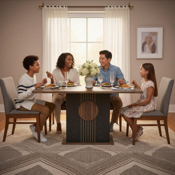 Rectangle Dining Table, Modern Kitchen Table Set for 6, Wooden Furniture with Heavy Duty Base