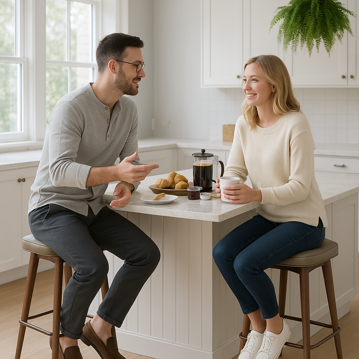 Premium Taupe & Walnut Bar Stools Set of 2 - Modern Kitchen Counter Height Chairs with Leather-Like Upholstery & Steel Base