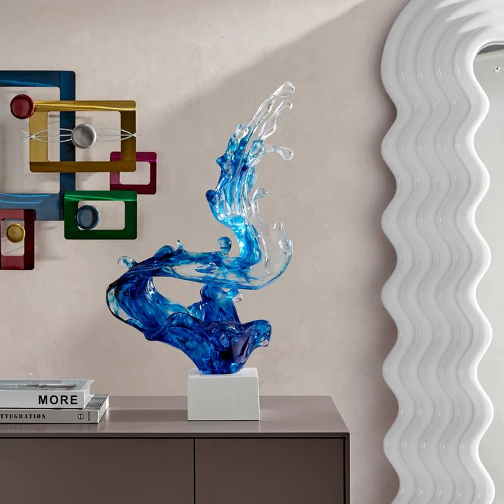 Ocean Blue Breaker Wave Sculpture (21" Tall)