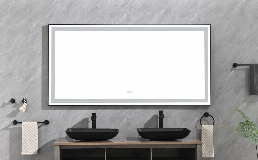 (ONLY FOR PICKUP) 72 in. W x 36 in. H Black Framed LED Single Bathroom Vanity Mirror in Polished Crystal Bathroom Vanity LED Mirror with 3 Color Lights Mirror for Bathroom Wall
