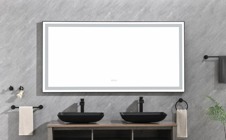 (ONLY FOR PICKUP) 72 in. W x 36 in. H Black Framed LED Single Bathroom Vanity Mirror in Polished Crystal Bathroom Vanity LED Mirror with 3 Color Lights Mirror for Bathroom Wall