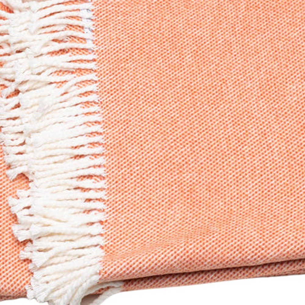 Coral & Ivory Cotton Plush Throw Blanket – 55" x 70" Woven Accent with Tassels | Soft Luxury Home Decor | Trufairs