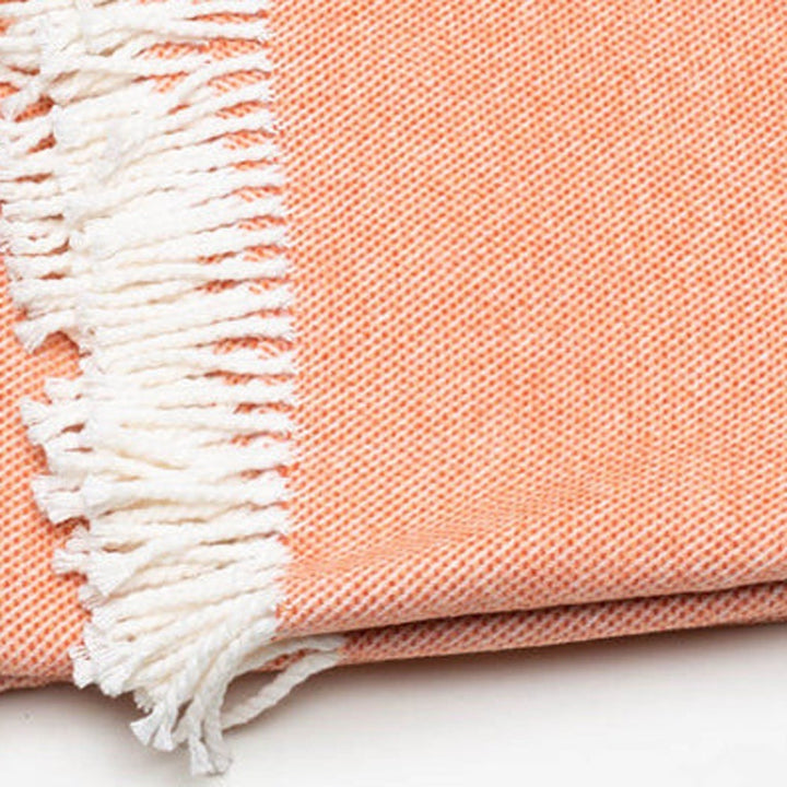 Coral & Ivory Cotton Plush Throw Blanket – 55" x 70" Woven Accent with Tassels | Soft Luxury Home Decor | Trufairs