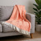 Coral & Ivory Cotton Plush Throw Blanket – 55" x 70" Woven Accent with Tassels | Soft Luxury Home Decor | Trufairs
