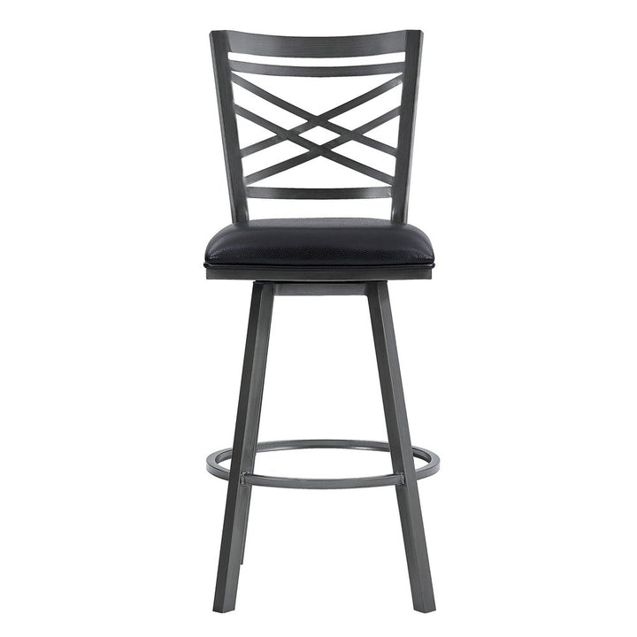 30" Black Faux Leather and Iron Bar Height Swivel Bar Chair
