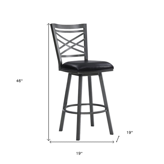 30" Black Faux Leather and Iron Bar Height Swivel Bar Chair