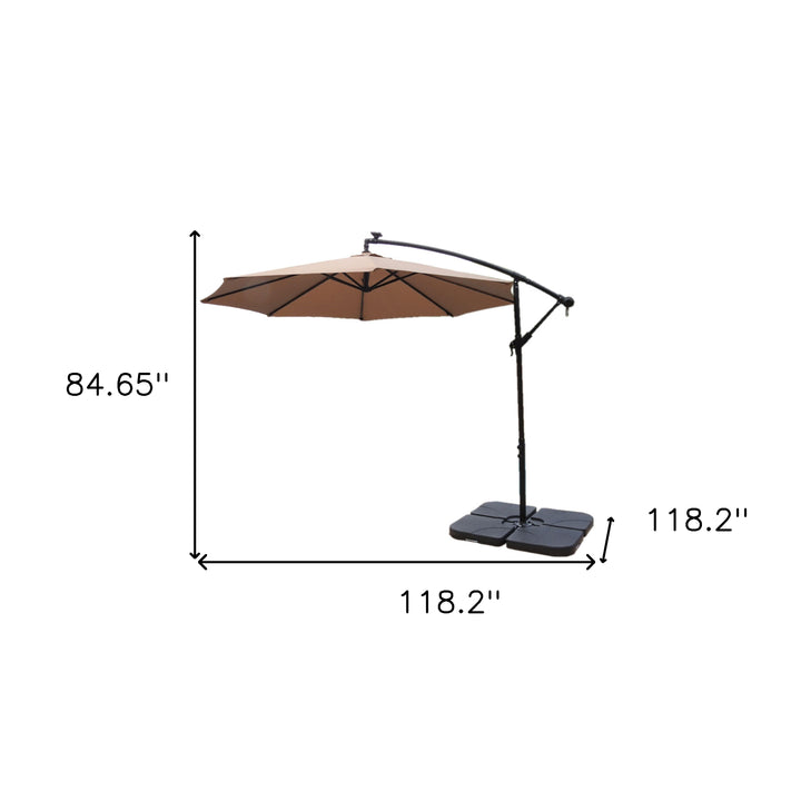 Premium 85" Solar-Powered Cantilever Patio Umbrella with LED Lighting in Elegant Tan