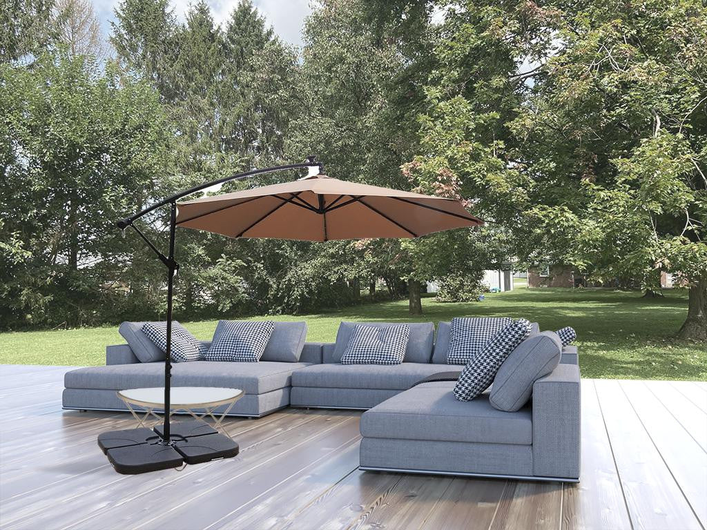 Premium 85" Solar-Powered Cantilever Patio Umbrella with LED Lighting in Elegant Tan