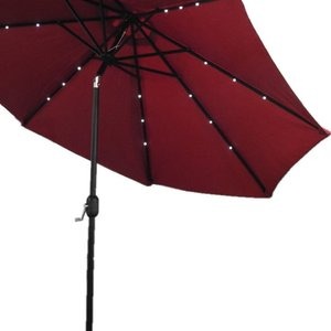 Premium 106" Red Solar-Powered Market Patio Umbrella with LED Lights and Concrete Base