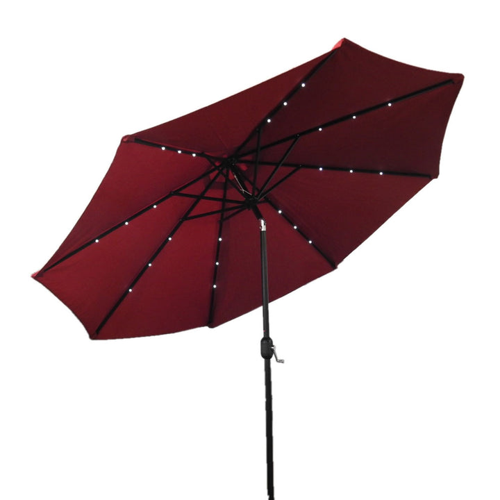 Premium 106" Red Solar-Powered Market Patio Umbrella with LED Lights and Concrete Base