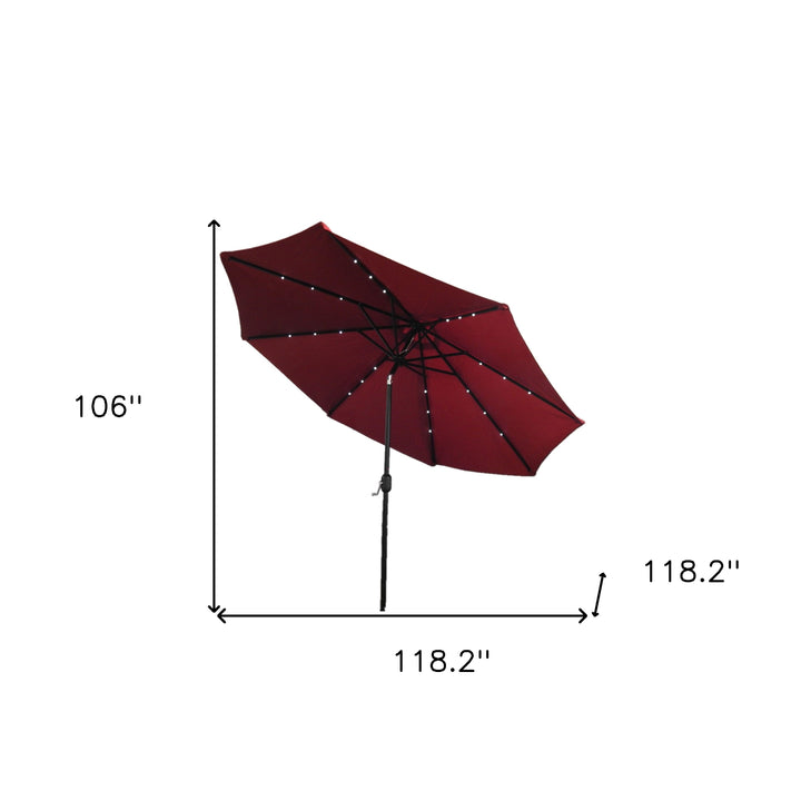 Premium 106" Red Solar-Powered Market Patio Umbrella with LED Lights and Concrete Base