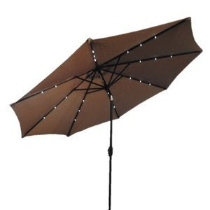 Premium 106" Tan Solar-Powered Market Patio Umbrella with LED Lights and Concrete Base