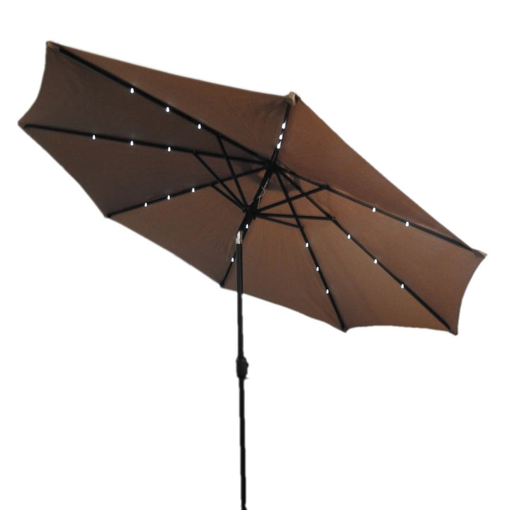 Premium 106" Tan Solar-Powered Market Patio Umbrella with LED Lights and Concrete Base
