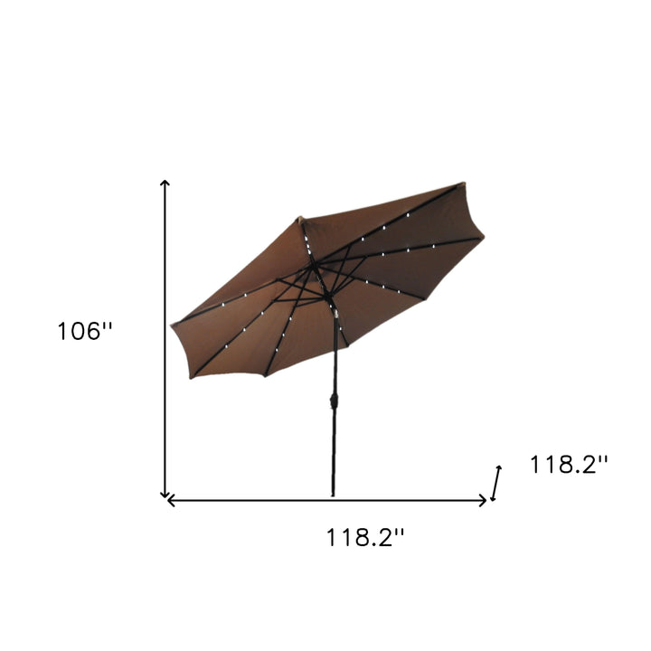Premium 106" Tan Solar-Powered Market Patio Umbrella with LED Lights and Concrete Base