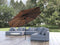 Premium 106" Tan Solar-Powered Market Patio Umbrella with LED Lights and Concrete Base