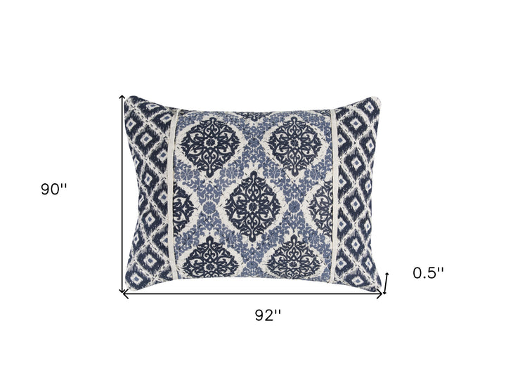 Blue & Ivory Damask Queen Quilt – Classic Soft Microfiber Bedding | Trufairs