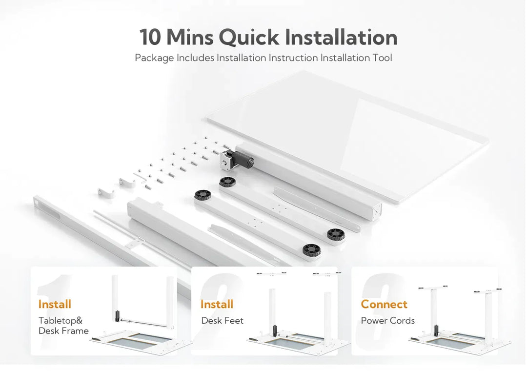 48 Inch Electric White Glass Standing Desk, Adjustable Height ,Quick Install Home Office Computer Desk, Stand Up Desk