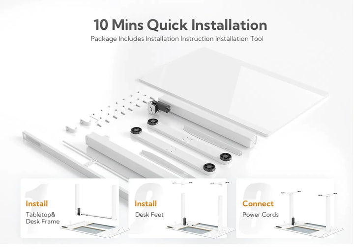 48 Inch Electric White Glass Standing Desk, Adjustable Height ,Quick Install Home Office Computer Desk, Stand Up Desk