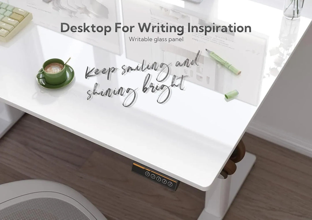 48 Inch Electric White Glass Standing Desk, Adjustable Height ,Quick Install Home Office Computer Desk, Stand Up Desk