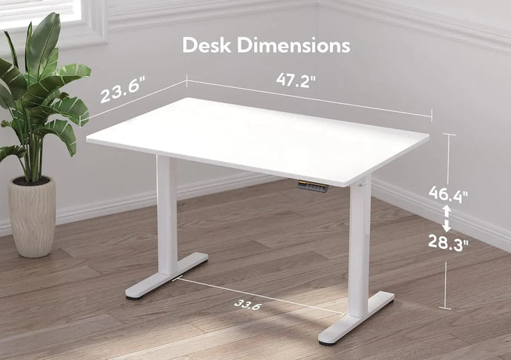 48 Inch Electric White Glass Standing Desk, Adjustable Height ,Quick Install Home Office Computer Desk, Stand Up Desk