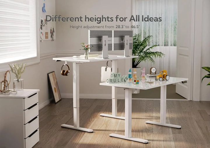 48 Inch Electric White Glass Standing Desk, Adjustable Height ,Quick Install Home Office Computer Desk, Stand Up Desk