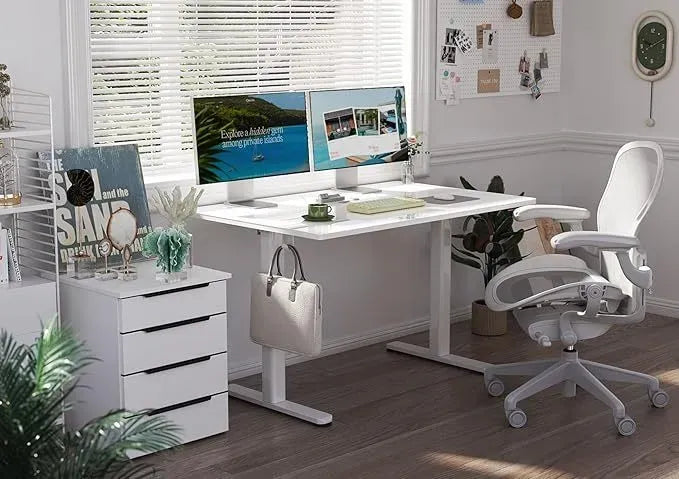 48 Inch Electric White Glass Standing Desk, Adjustable Height ,Quick Install Home Office Computer Desk, Stand Up Desk